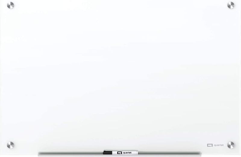 Photo 1 of Quartet Glass Whiteboard, Magnetic Dry Erase White Board, 3' x 2', Frameless, Brilliance White (G23624W)
