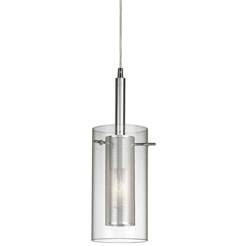 Photo 1 of Alworth 1-Light Chrome Pendant with Cylinder Inner Mesh Shade and Outer Clear Glass Shade