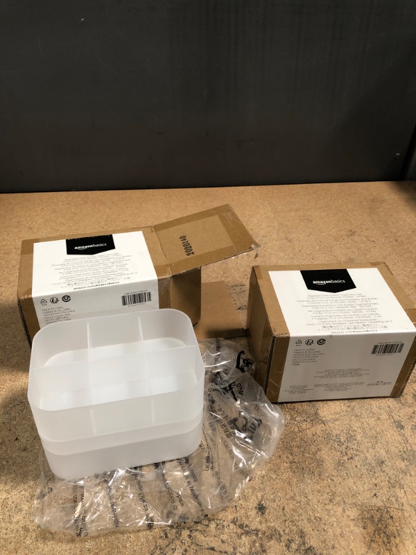 Photo 1 of 2 Packs of Amazon Basics Stackable Desk Drawer Organization Set, 4" Stacked, Frosted
