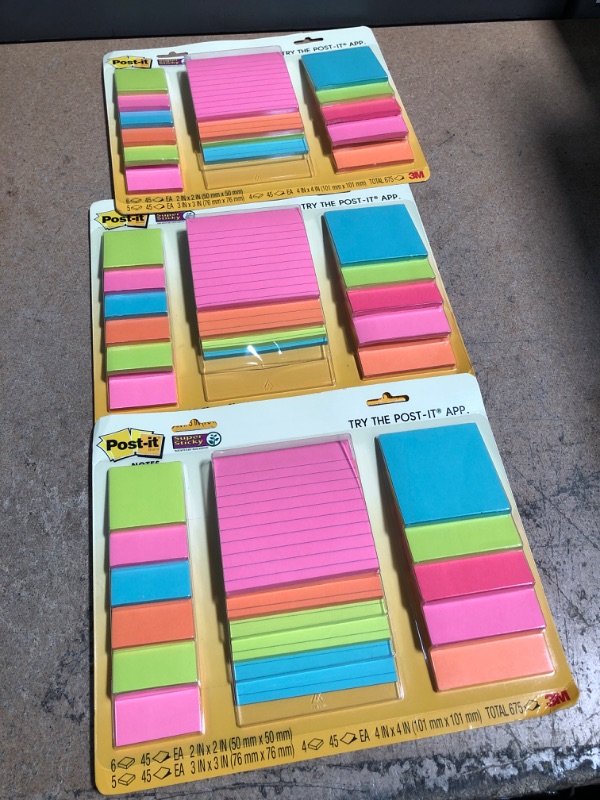 Photo 1 of 3 Packs of Post-it Super Sticky Notes Assorted Sizes Supernova Neons Lined 15 Pads