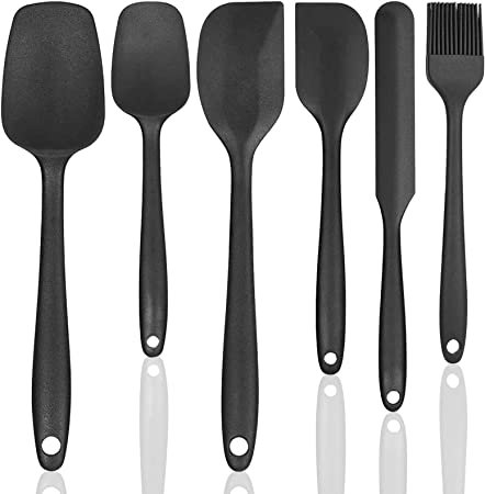 Photo 1 of 2 Packs of Coonline Silicone Spatula Set Food Gradewith Rubber One Piece Design Up to 600°F High Heat Resistant Safe BPA-Free Non-Stick Kitchen Rubber Spatula for Cooking, Baking and Mixing Black Set of 6