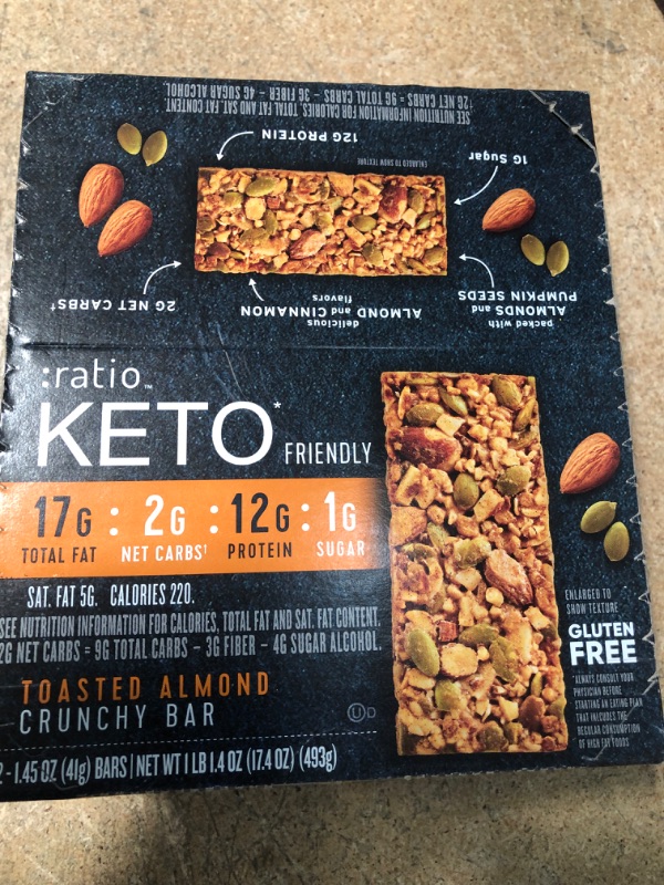 Photo 3 of :ratio KETO friendly Toasted Almond Crunchy Bar, Gluten Free, 1.45 oz, 12 ct ** BB 6/20/22**