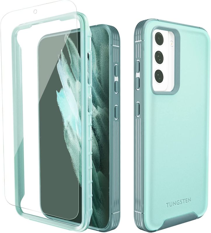 Photo 1 of TUNGSTEN for Samsung Galaxy S21 FE Case, Heavy Duty Military Case with [1X Tempered Glass Screen Protectors] 360°Full Body Rugged TPU Bumper + Hard PC Case for Galaxy S21 FE Case, Mint Green