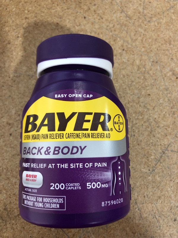 Photo 2 of 01/2024*- Bayer Back & Body Extra Strength Aspirin, 500mg Coated Tablets, Fast Relief at the Site of Pain, Pain Reliever with 32.5mg Caffeine, 200 Count
