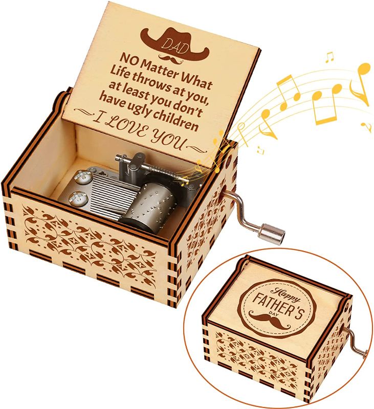 Photo 1 of 6 of- Ellinjan You are My Sunshine Wood Music Box, Ideal Gift for Fathers Day, Wooden Hand Crank Musical Boxes for Dad from Daughter/Son/Kids
