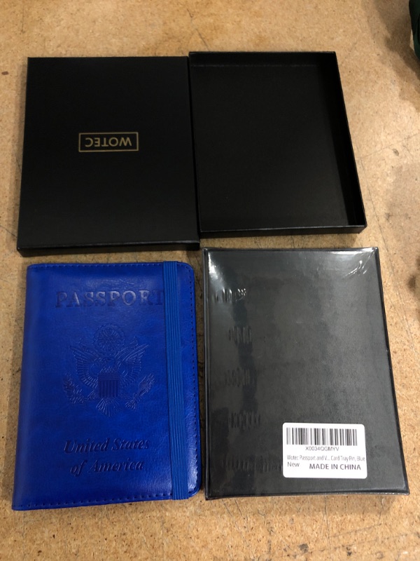 Photo 2 of 2 OF- Wotec Passport Holder with CDC Vaccination Card Protector Slot, RFID Blocking, 4 Card Slot with Pen and SIM Card Tray Pin, Blue
