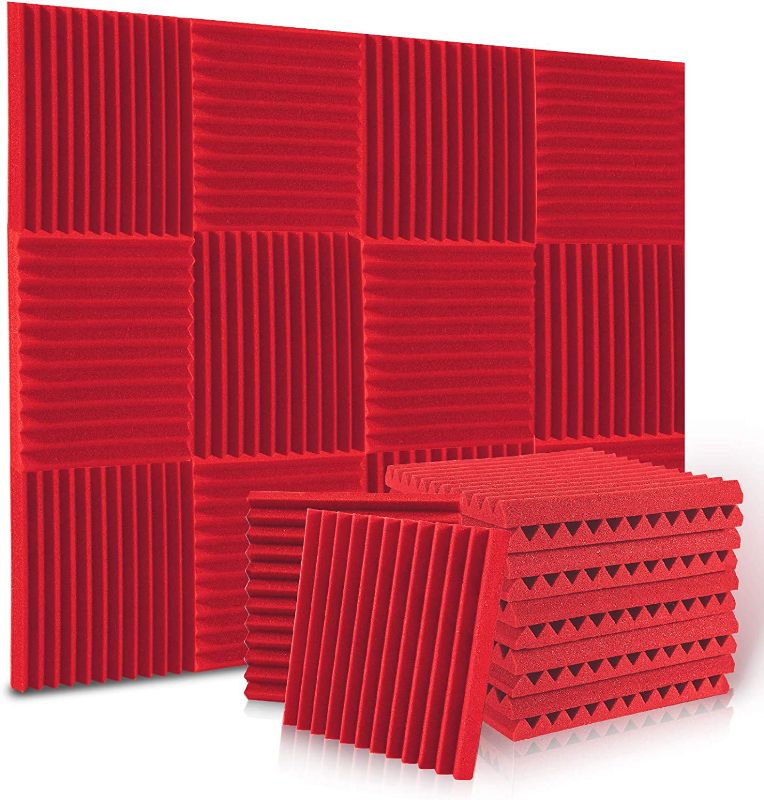 Photo 1 of 18 PCS***1 Pack Acoustic Panels, ALPOWL Acoustic Foam Panels 1" X 12" X 12" Inches, Soundproof Wall Panels with Fire and Sound Insulation Effect, Soundproof Wedges for Studios, Homes, Office (Red)