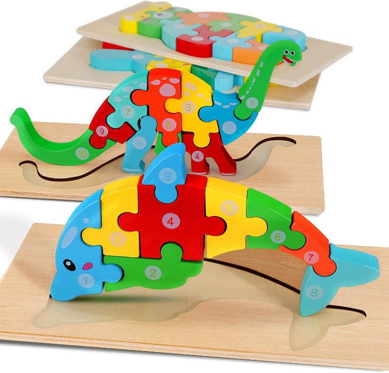 Photo 1 of Jooley Wooden Toddler Puzzles for Kids Ages 2-4 Montessori Wooden Puzzles for Kids 2-4 Years, Block Puzzles for Toddlers Ages 2-4 Years, 4-Pack Learning Puzzle Toys for Boy Girl Gift 2 PACKS.
