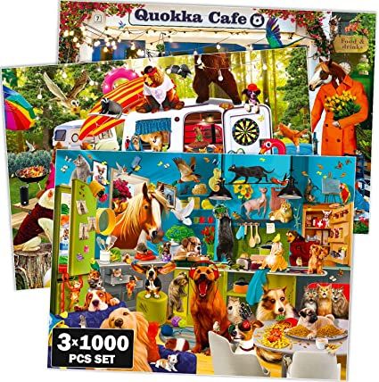 Photo 1 of 1000 Piece Jigsaw Puzzles for Adults - Set of 3 Puzzles for Men and Women by QUOKKA - Funny Animals for Kids Ages 8-12 and Up - Colourful Game with Cats Dogs Pets for Family
