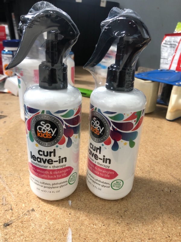 Photo 2 of 2 pack**SoCozy, Curl Spray LeaveIn Conditioner For Kids Hair Detangles and Restores Curls No Parabens Sulfates Synthetic Colors or Dyes, Jojoba Oil,Olive Oil & Vitamin B5, Sweet-Pea, 8 Fl Oz
