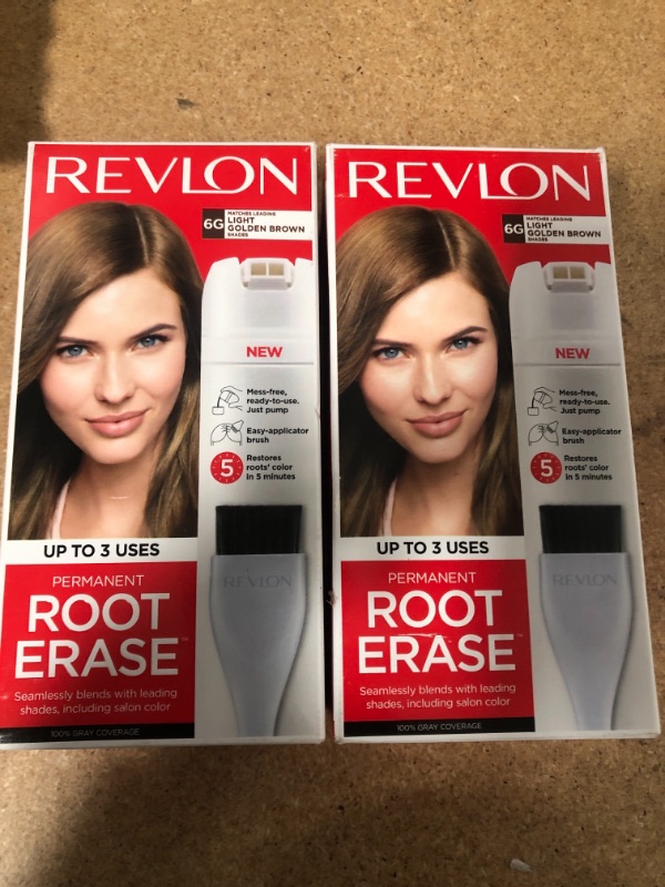 Photo 2 of 2 pack**Revlon Root Erase Permanent Hair Color at Home Touchup Dye with Applicator Brush for Multiple Use 100% Gray Coverage 6G Light Golden Brown 3.2 Fl
