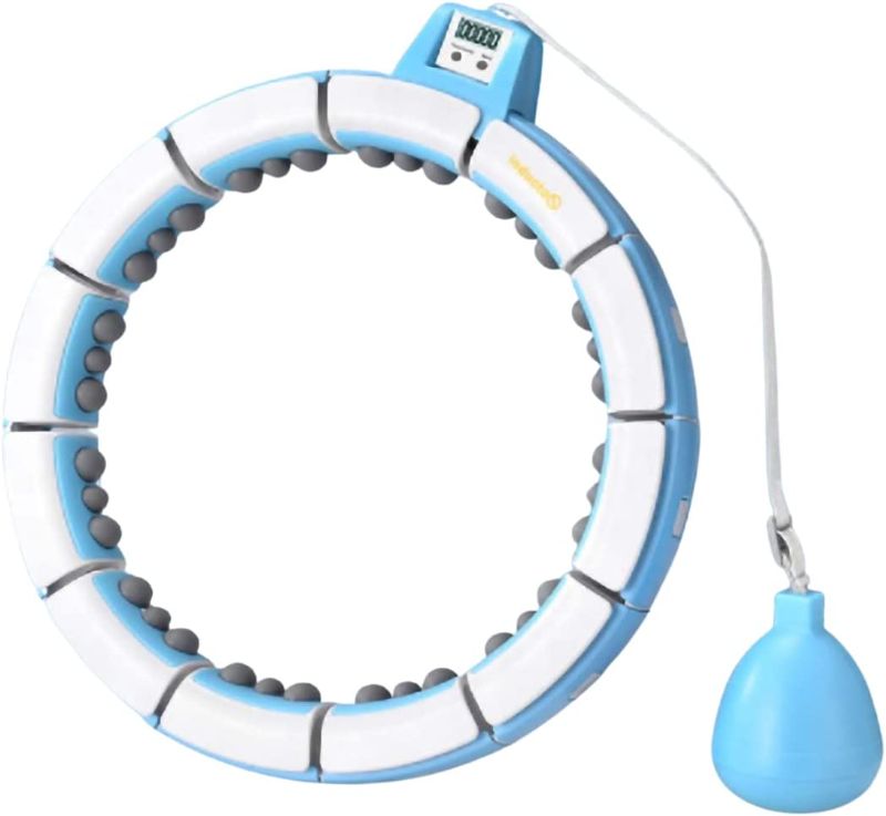 Photo 1 of Blue/White Noise Reduced 360° Massage Smart Magnet Hula Hoop with Counter and 15 Detachable Sections. for Waist & Abdomen Exercise, Lose Weight, Shape Body & Trim Waist. Plus, Free Resistance Band
