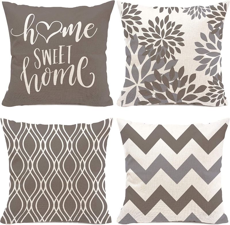 Photo 1 of 2 PACK Hexagram Grey Geometric Pillow Covers 16x16 Set of 4,Decorative Boho Couch Throw Pillow Cover for Sofa Bedroom,Linen Brown Farmhouse Cushion Case Outdoor Home Decoration(Grey)
