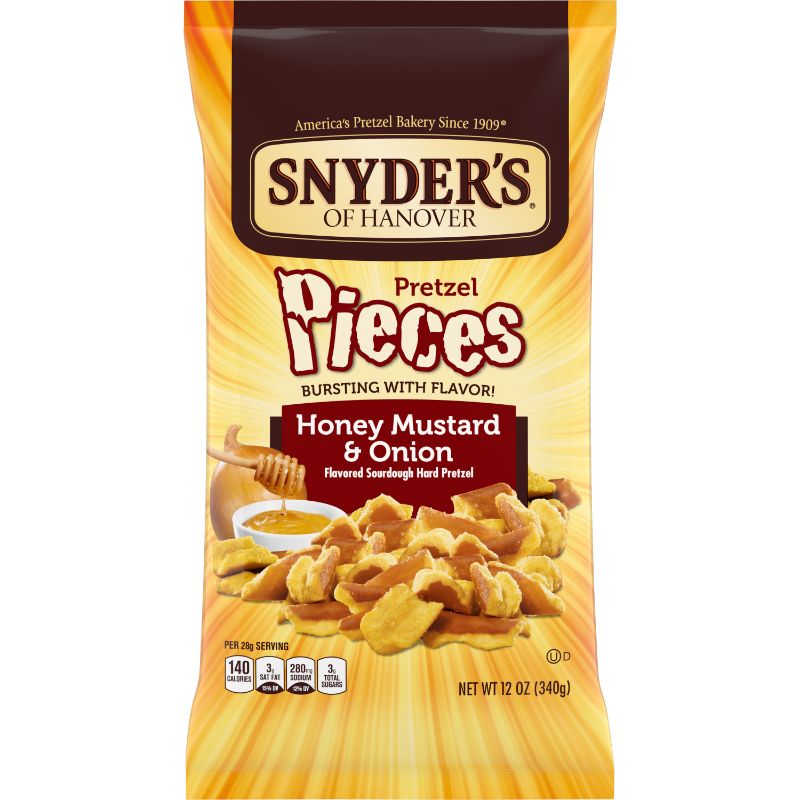 Photo 1 of 3 pack**expires 7/30/22**Snyders Pretzel Pieces, Honey Mustard & Onion - 12 Oz
