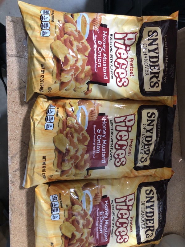 Photo 2 of 3 pack**expires 8/06/22**Snyders Pretzel Pieces, Honey Mustard & Onion - 12 Oz
