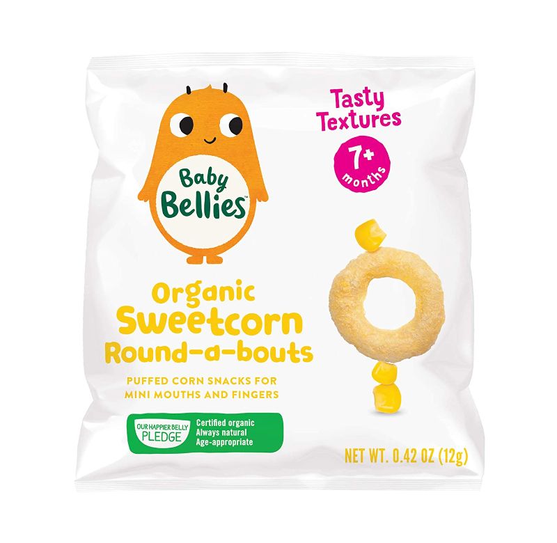 Photo 1 of ** EXP: 10 AUG 2022 **    ** SETS OF 3 **
Baby Bellies Organic Round-a-bouts Baby Individual Snack Packs, Sweetcorn, Pack of 6
