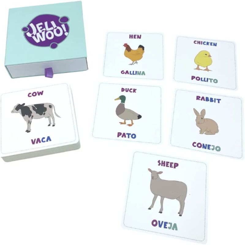 Photo 1 of ** SETS OF 2 **
JELIWOO! Multilingual (English Spanish) Flash Cards for Toddlers 2-4 Years. Thick and Resistant Flash Cards with 20 Farm Animals. Syllabic Method to Learn to Read.
