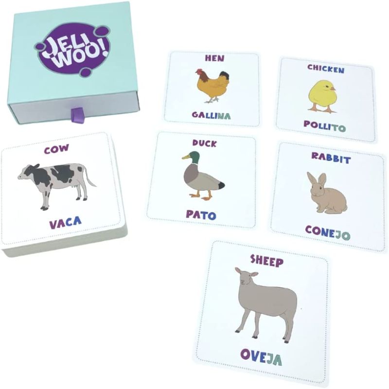 Photo 1 of ** SETS OF 2 **
JELIWOO! Multilingual (English Spanish) Flash Cards for Toddlers 2-4 Years. Thick and Resistant Flash Cards with 20 Farm Animals. Syllabic Method to Learn to Read.