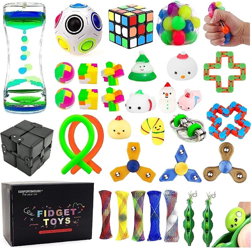 Photo 1 of 32 Pack Sensory Fidget Toys Set Stress Relief Kits for Kids Adults, Stocking Stuffers,School Classroom Rewards Carnival Party Treasure Box Prizes,Pinata Goodie Bag Fillers
