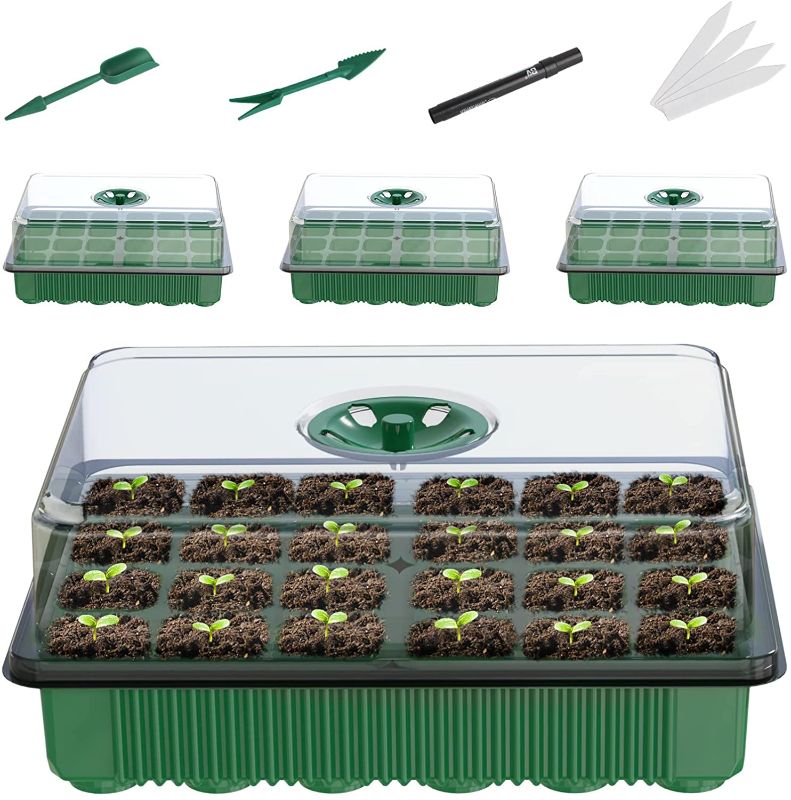 Photo 1 of Grenebo XL Seed Trays : Reusable 4 Pack Propagators BPA Free Seed Trays with Lids Humidity Adjustable for Greenhouse Plant Germination Seeds Starting
