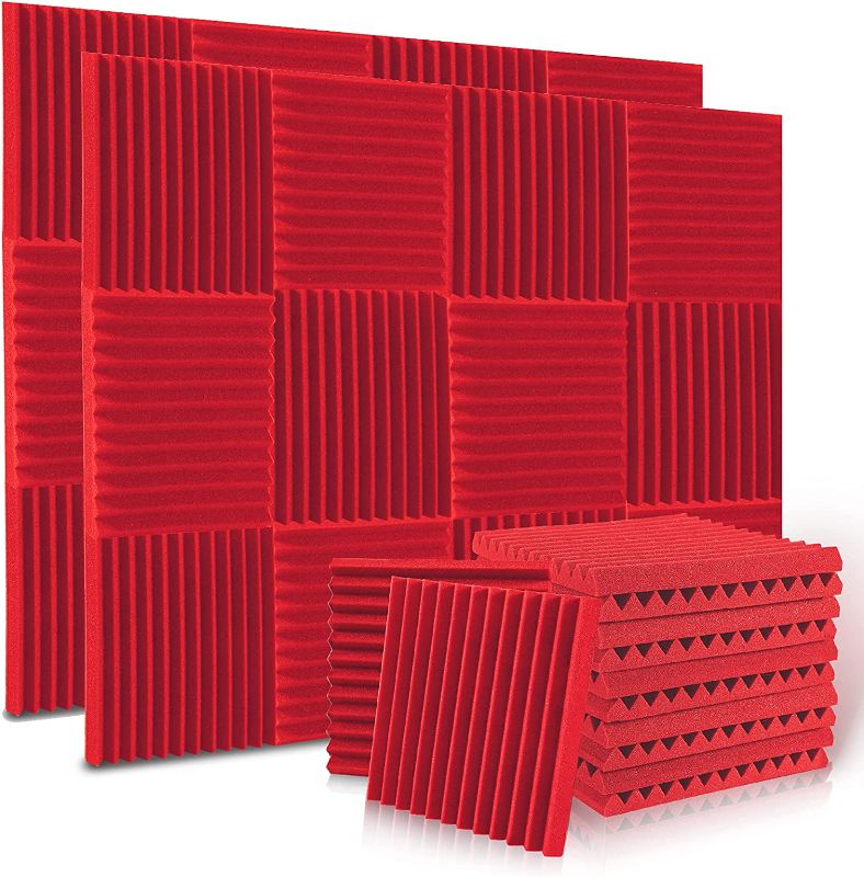 Photo 1 of 24 Pack Acoustic Panels, ALPOWL Acoustic Foam Panels 1" X 12" X 12" Inches, Soundproof Wall Panels with Fire and Sound Insulation Effect, Soundproof Wedges for Studios, Homes, Office (Red)
