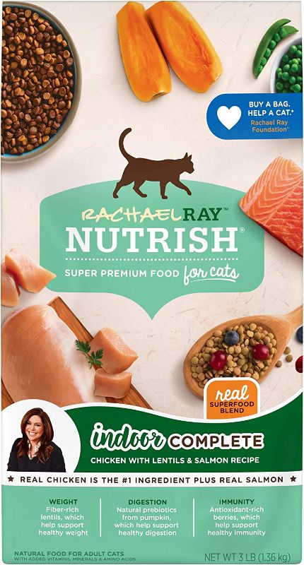 Photo 1 of *** EXP: DEC 15 2022 ***     ** SETS OF 3 **
Rachael Ray Nutrish Indoor Complete Premium Natural Dry Cat Food, Chicken with Lentils & Salmon Recipe, 3 Pounds (Packaging May Vary)
