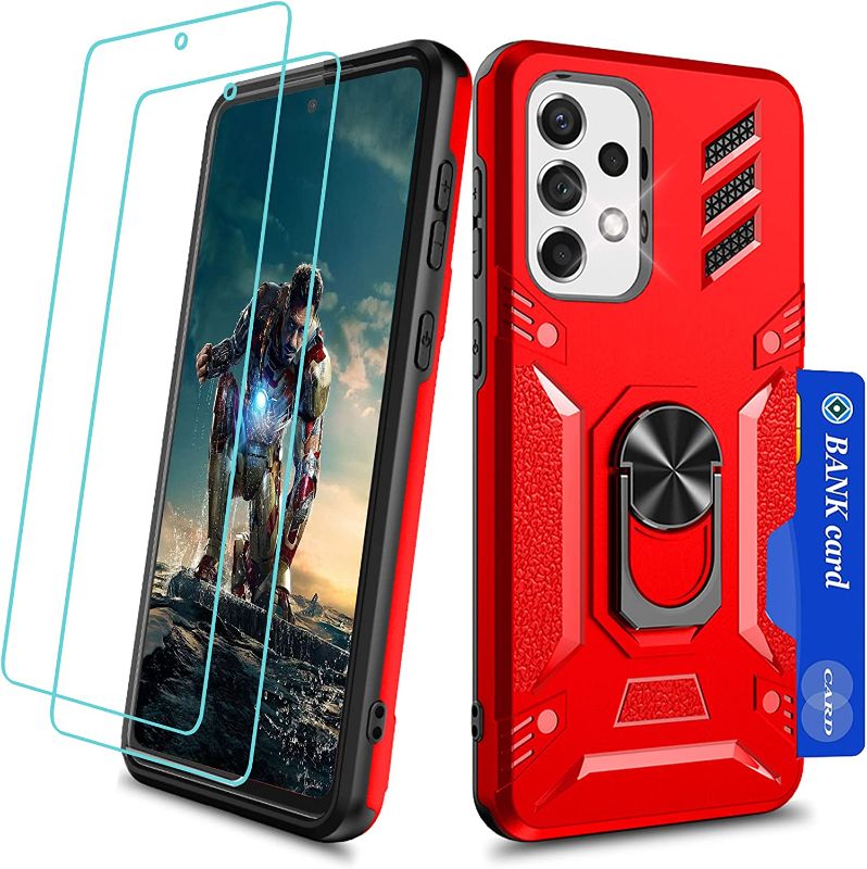Photo 1 of ** SETS OF 2 **
A33 5G Case,Galaxy A33 5G case with Military-Grade Explosion-Proof Screen Protector?2 Pack?,YmhxcY Slot Card Case with Rotating Ring Shoockproof Case for Samsung A33 5G-CY Red
