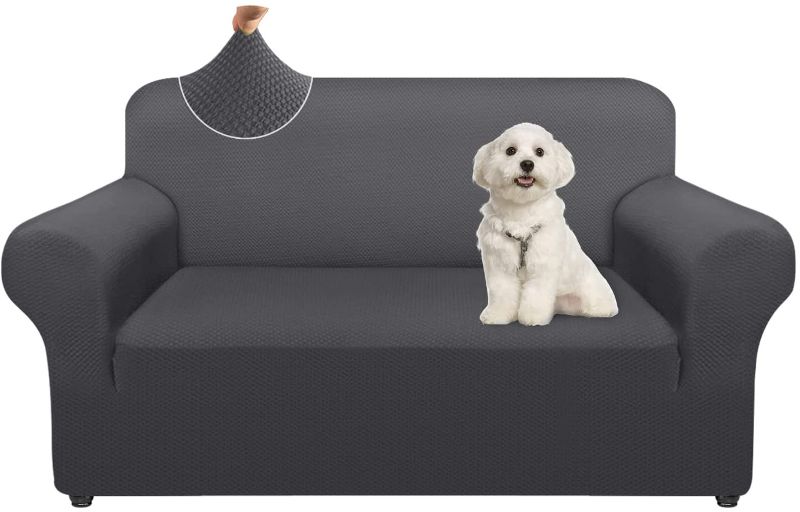 Photo 1 of Cherrypark Super Thick Couch Cover Loveseat Cover for 2 Cushion Couch Unique Pattern Sofa Cover for Dogs Stretch Fit Furniture Protector with Anti-Slip Foam Sticks (Medium, Grey)
