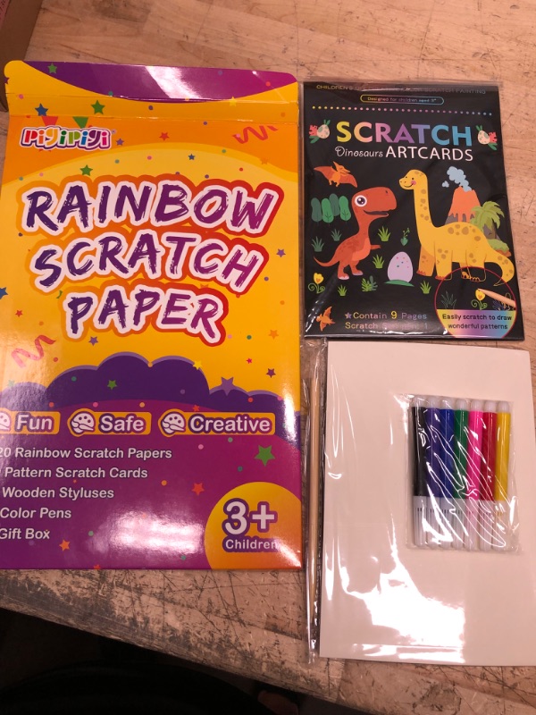 Photo 3 of 2-pack  **pigipigi Rainbow Scratch Set for Boys: 2 Style Scratch Paper Art Doodle Project Kits Color Crafts Art Supplies DIY Boards Best Birthday Christmas Present for Children 3 4 5 6 7 8 9 10 11 12 Years Old
