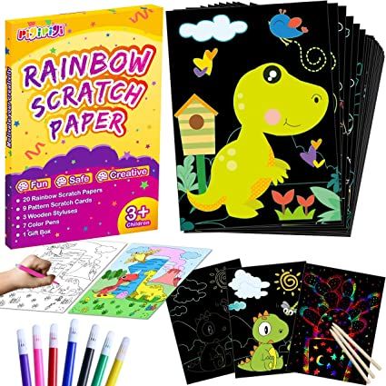 Photo 1 of 2-pack  **pigipigi Rainbow Scratch Set for Boys: 2 Style Scratch Paper Art Doodle Project Kits Color Crafts Art Supplies DIY Boards Best Birthday Christmas Present for Children 3 4 5 6 7 8 9 10 11 12 Years Old
