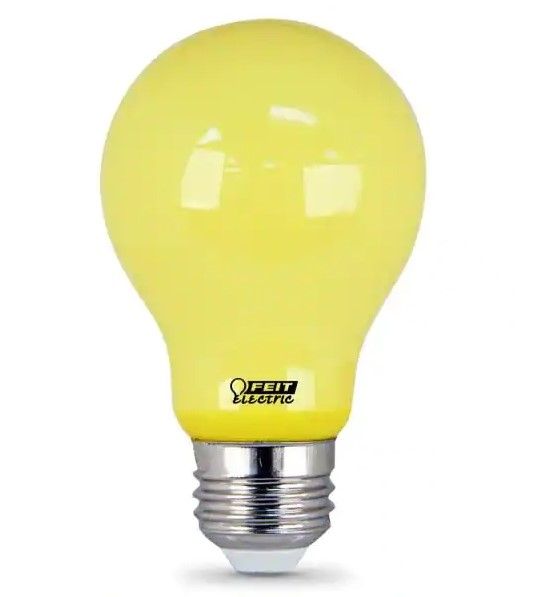 Photo 1 of 3-pack **60-Watt Equivalent A19 5-Watt Medium E26 Base Non-Dimmable Yellow Colored Bug LED Light Bulb
