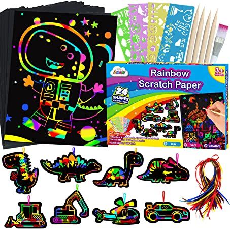 Photo 1 of 2-pack **ZMLM Scratch Paper Art Boy: Magic Craft Rainbow Paper Drawing Kit Black Scratch Off Pad Sheet Toddler Preschool Toy for 3-10 Age Kid Holiday|Party Favor|Birthday|Children's Day Gift
