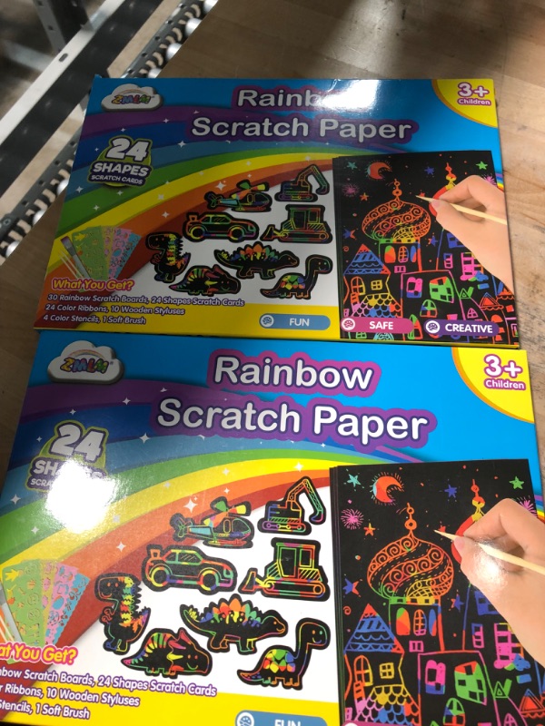 Photo 3 of 2-pack **ZMLM Scratch Paper Art Boy: Magic Craft Rainbow Paper Drawing Kit Black Scratch Off Pad Sheet Toddler Preschool Toy for 3-10 Age Kid Holiday|Party Favor|Birthday|Children's Day Gift
