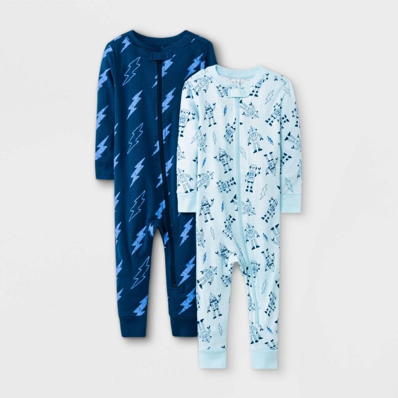 Photo 1 of Baby Boys' 2pk Robots Snug Fit Pajama Romper - Cat & Jack™ Blue 12 PACK, SIZE 12M.
