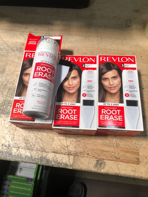 Photo 2 of Bundle of 3 Revlon Root Erase Permanent Hair Color, Touchup Dye, 100% Gray Coverage, 3 Black