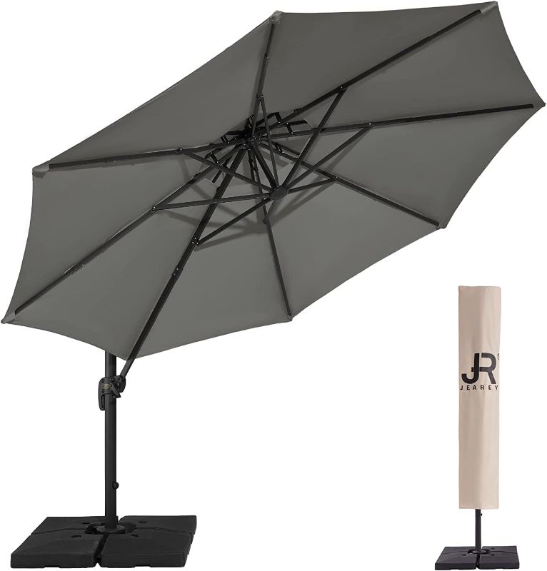 Photo 1 of **different color, base not included**
JEAREY Cantilever Patio Umbrellas Double Top Outdoor Umbrella Heavy Duty Offset Sun Umbrella with Umbrella Cover for Garden, Deck, Backyard and Pool (12 Feet/Round, Grey)
