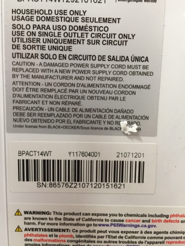 Photo 4 of **unit has 7" fracture on lower left side, see photo**
BLACK+DECKER 8,000 BTU Portable Air Conditioner with Remote Control, White
