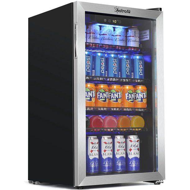 Photo 1 of **door and glass on door is loose and needs to be re attached**
AstroAI Beverage Refrigerator and Cooler with Temperature Control - 120 Can Mini Fridge with Glass Door for Beer Soda or Wine - Drink Fridge for Office/Bar with Reversible Door and Removable 