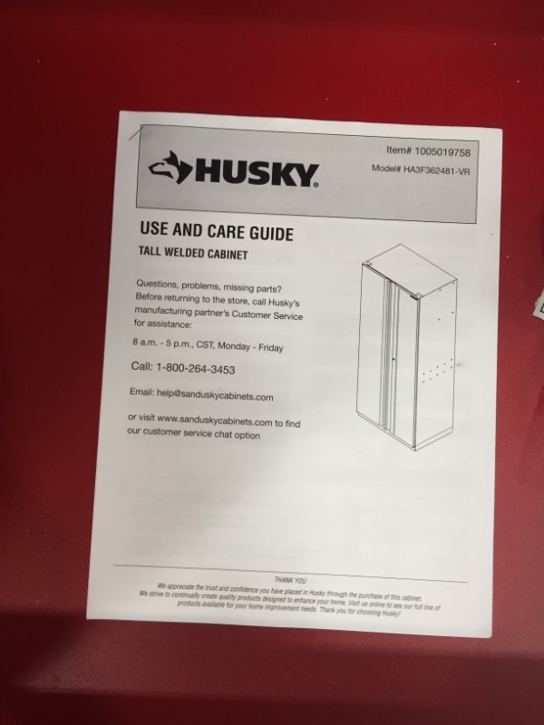 Photo 5 of **cabinet has small dents**keys attached to top drawer on right side**
Husky
Heavy Duty Welded 20-Gauge Steel Freestanding Garage Cabinet in Red (36 in. W x 81 in. H x 24 in. D)
