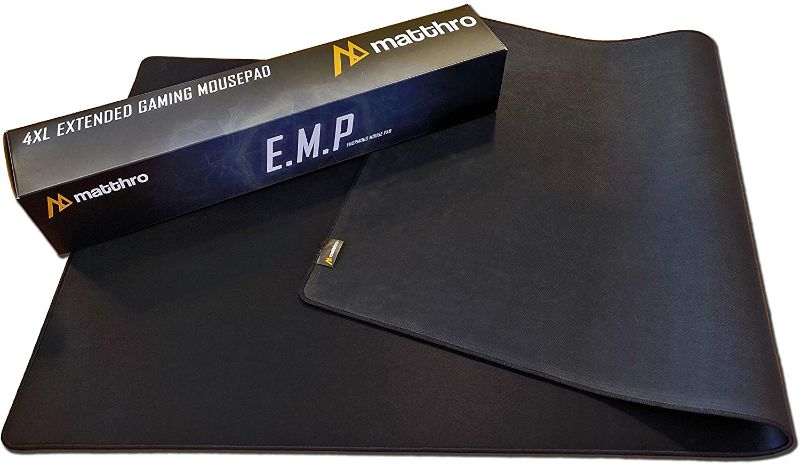 Photo 1 of Matthro 4XL EMP Full Desk Gaming Mouse Pad (54"x24"x0.16"), Huge Oversize Giant Mouse Pad, Extended Black Smooth Fabric Cloth with Stitched Edges
