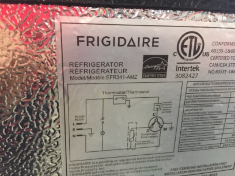 Photo 2 of **dents on top back corners of fridge**
Frigidaire EFR341, 3.2 cu ft 2 Door Fridge and Freezer, Platinum Series, Stainless Steel, Double
