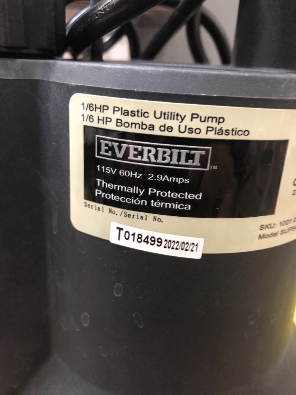 Photo 1 of Everbilt
1/6 HP Plastic Submersible Utility Pump