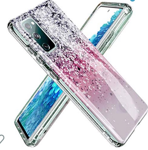 Photo 1 of 2 pack - WALAGO Galaxy S20 FE Case, Slim Clear Case Cute Glitter Bling Sparkly for Women Girls Drop Shockproof Protective Phone Cover for Galaxy S20 FE 5G - Pink Glitter + LG Stylo case 