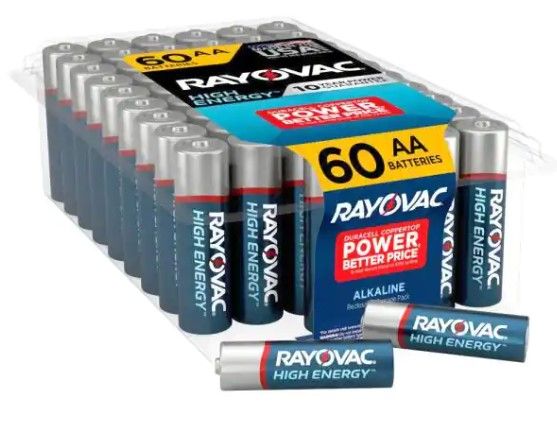 Photo 1 of Rayovac High Energy AA Batteries (60-Pack), Double a Alkaline Batteries
