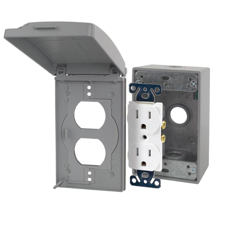 Photo 1 of Commercial Electric
Gray 1-Gang Weatherproof Duplex Outlet Kit