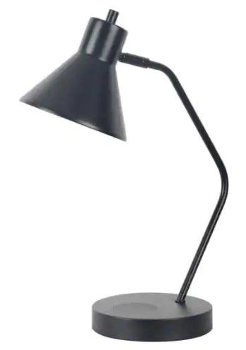 Photo 1 of Hampton Bay
19 in. Black Task Lamp with Wireless and USB Charging Station