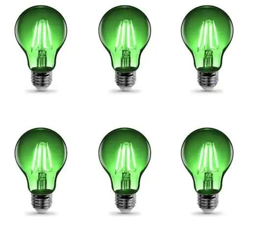 Photo 1 of Feit Electric
25-Watt Equivalent A19 Medium E26 Base Dimmable Filament Green Colored LED Clear Glass Light Bulb (6-Pack)