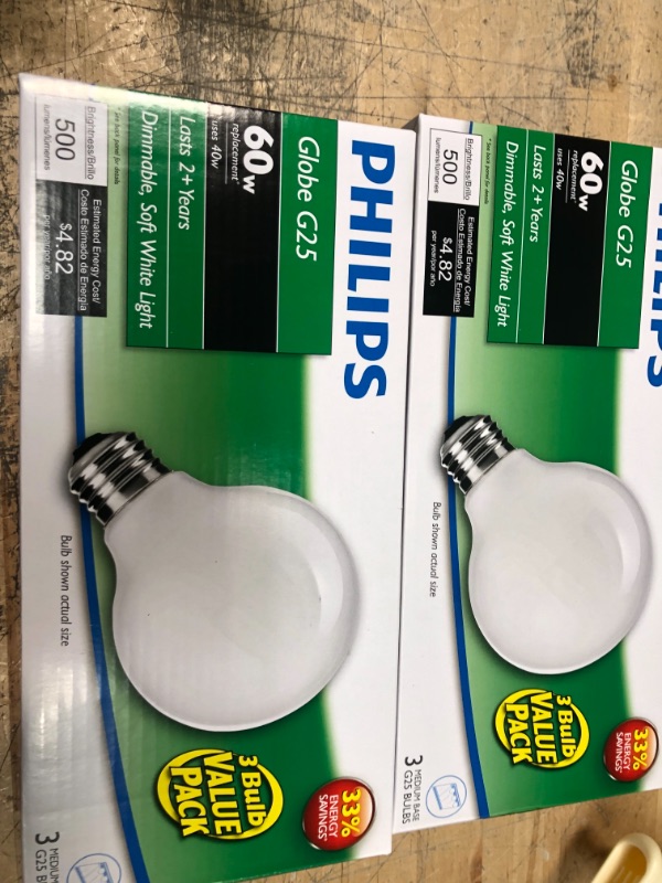 Photo 2 of 2-boxes *** 60-Watt Equivalent G25 Halogen Clear Decorative Globe Light Bulb (3-Pack)
