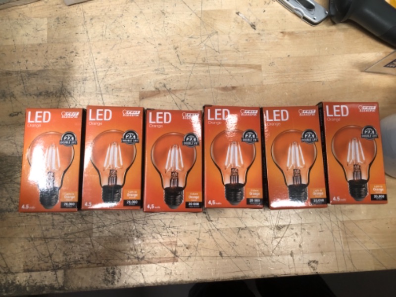 Photo 2 of 25-Watt Equivalent A19 Medium E26 Base Dimmable Filament Orange Colored LED Clear Glass Light Bulb (6-Pack)