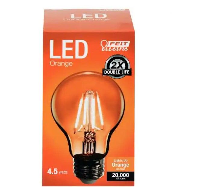 Photo 1 of 25-Watt Equivalent A19 Medium E26 Base Dimmable Filament Orange Colored LED Clear Glass Light Bulb (6-Pack)